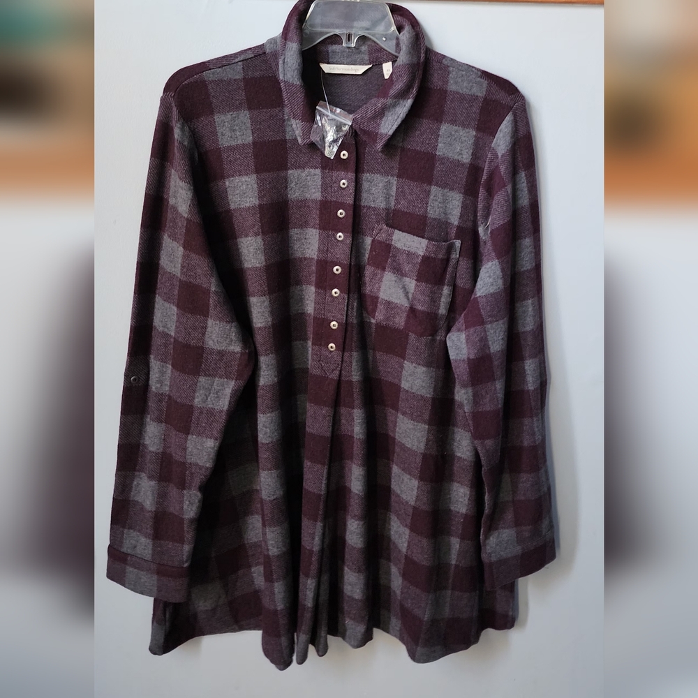 Soft Surroundings Mad About Plaid Eggplant Purple Tunic 3x New